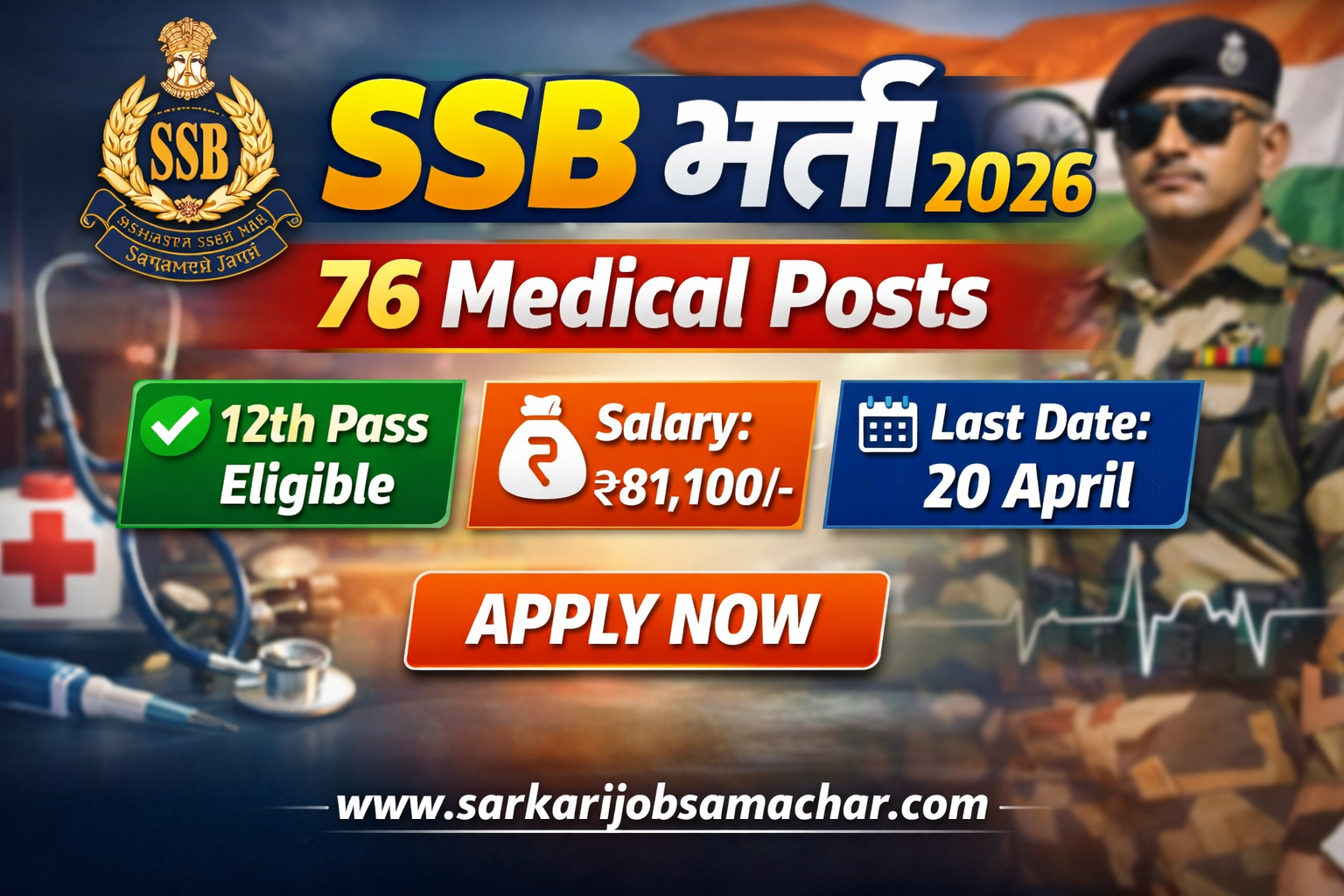 Sashastra Seema Bal (SSB) Head Constable (Medical Cadre) Recruitment 2026 – Apply Online for 76 Paramedical Posts